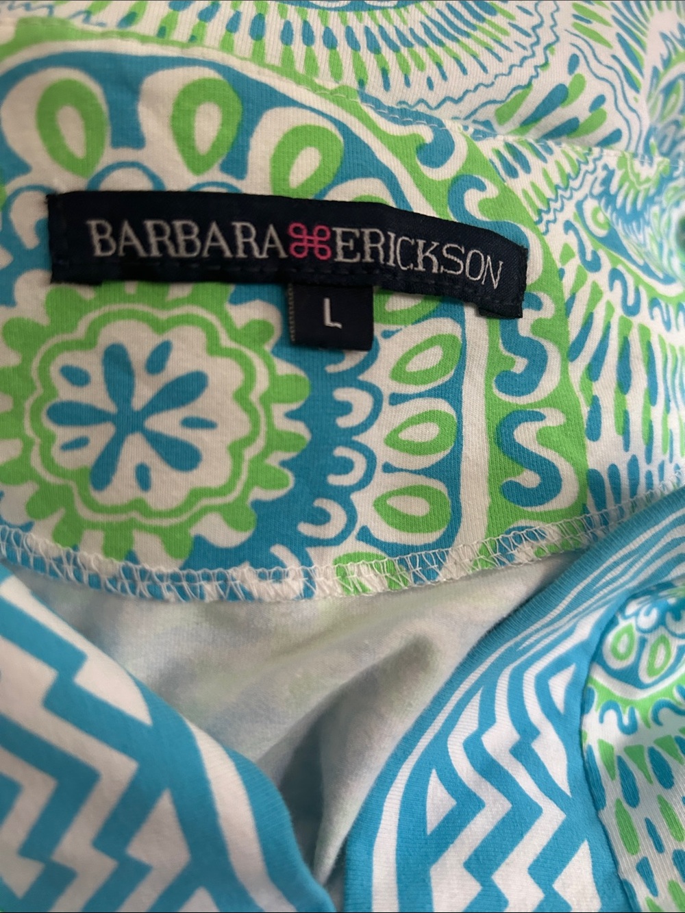 Barbara Erickson Blue & Green Medallion Print Cotton Shift Dress sz L - Picture 6 of 7